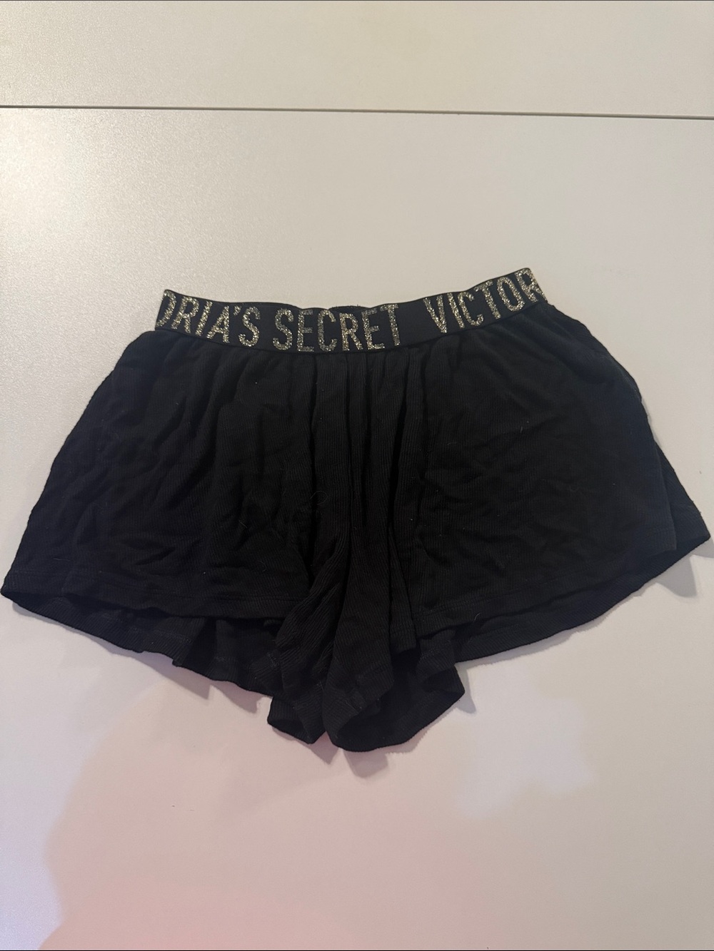 Victoria's Secret Black Lounge Skort with Gold Logo Waistband